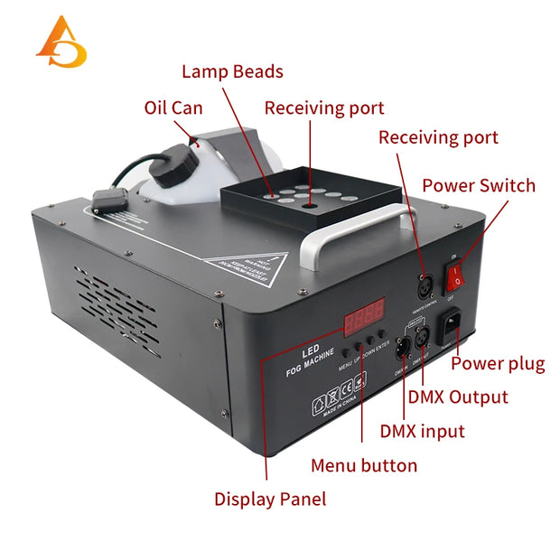 DMX LED 1500W  Rookmachine met LED en Draadloze Afstandsbediening -  Rookmachine Halloween - Zwart - QUORE