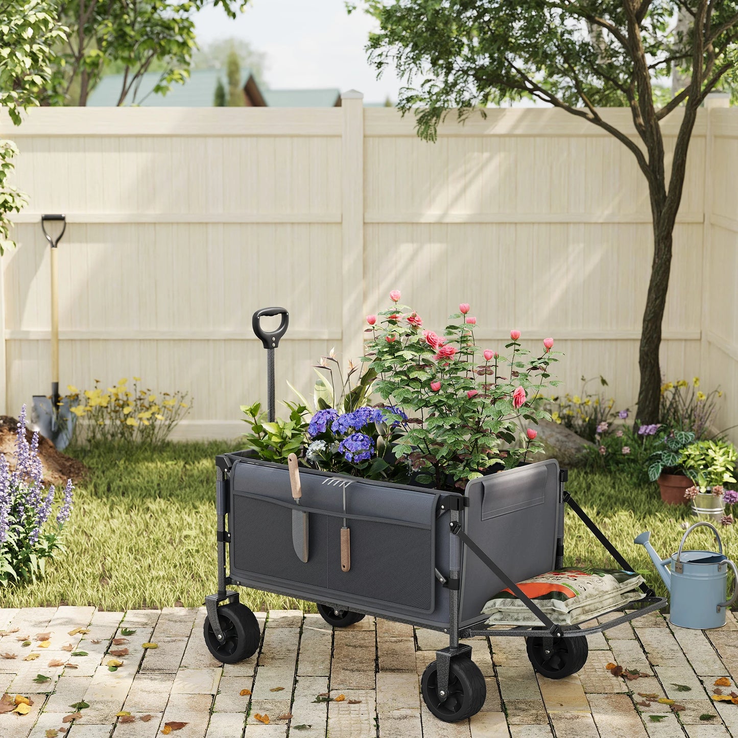 Bolderkar - Transportkar - Handkar - Bolderkar Opvouwbaar - Bolderwagen - met Achterdeur en Wielen - Bolderkarren - Tuinkar - voor Picknick, Strand en Tuin - 200L Grote Capaciteit - Grijs