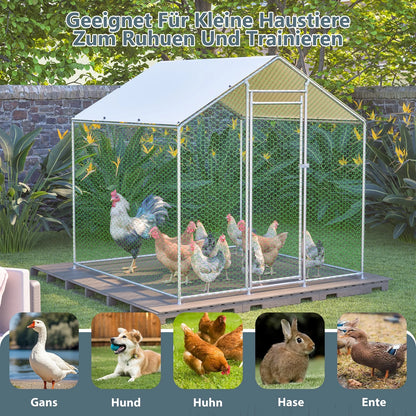 Chicken Stall 2x2x2m With Safety Lock, Waterproof PE Cloth, Free-running Hook Made Of Metal For Chickens, Rabbits, Ducks, Hens