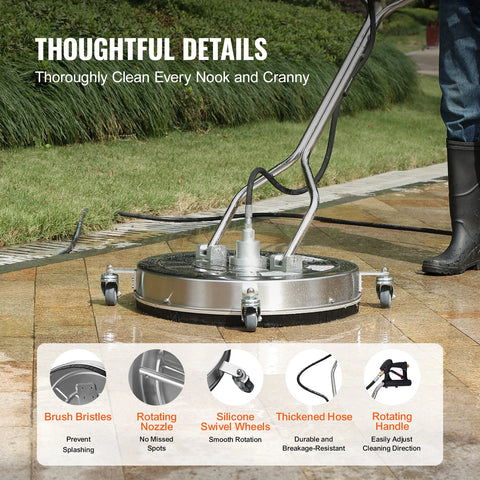 Vevor - BS20S - Patio Cleaner - Surface Cleaner - High Pressure Cleaner - Multi Surface Cleaner - with Handles and Wheels - 4000PSI - Silver