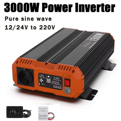Pure Sine Wave Omvormer – Zuivere Sinusgolf Omvormer – Spanningsomvormer – 12V 24V Converter – 1500W Continu Vermogen – LCD Display - QUORE