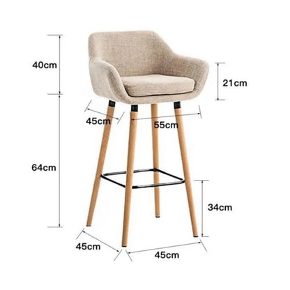 Set of 2 Bar Stools, with Backrest and Footrest, High and Padded Chair, Linen Surface, Solid Wood Legs, in Quilted Fabric - QUORE