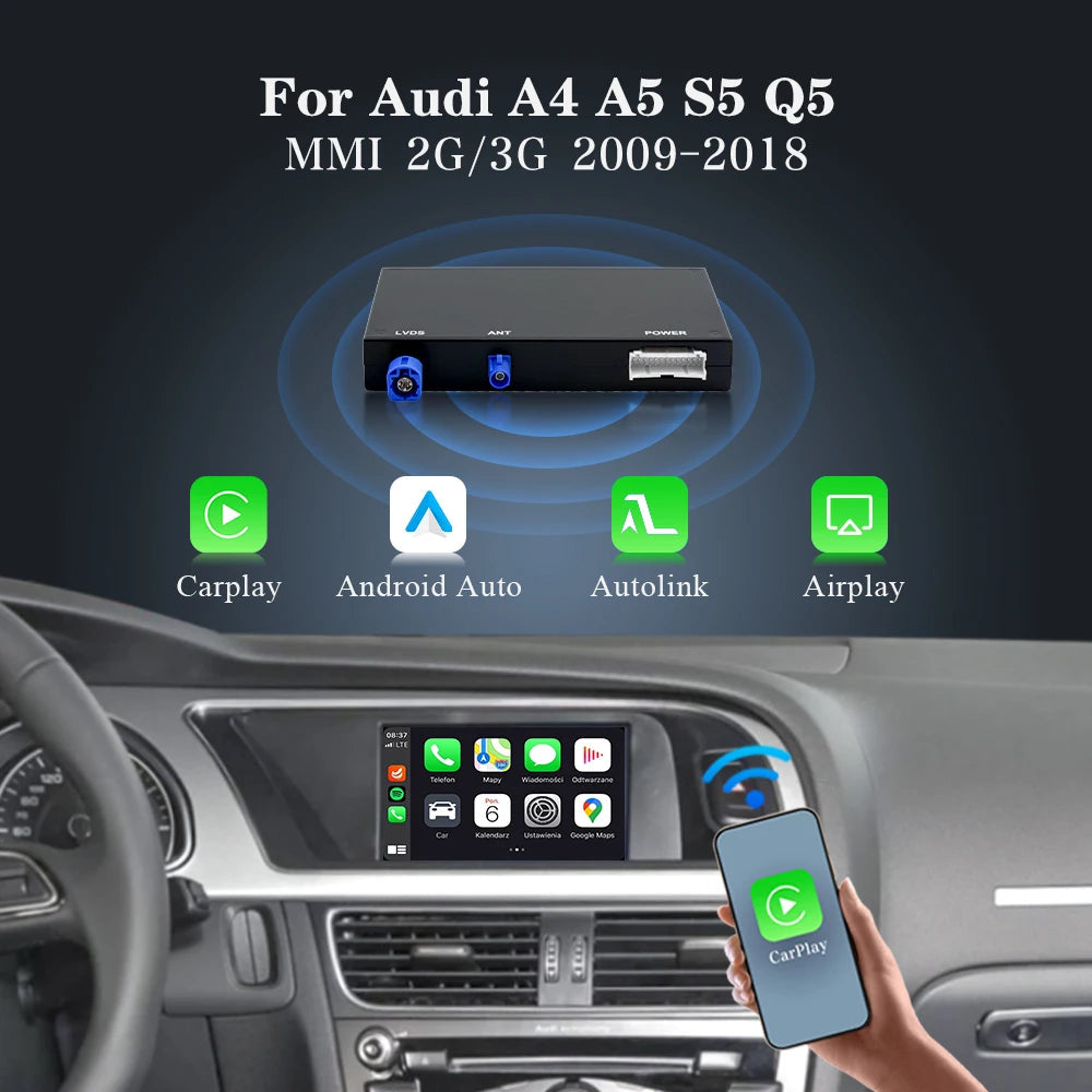 Android Auto Adapter – CarPlay Adapter – Wireless CarPlay – Bluetooth Adapter – MMI 3G Adapter – Draadloos Verbinden – Plug & Play Installatie - QUORE