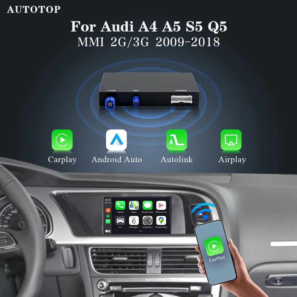 Android Auto Adapter – Smart Interface – Draadloze CarPlay – AirPlay Module – MirrorLink Converter – Draadloos Bluetooth & Wifi Verbinding – GPS Ondersteuning & Plug & Play Installatie - QUORE