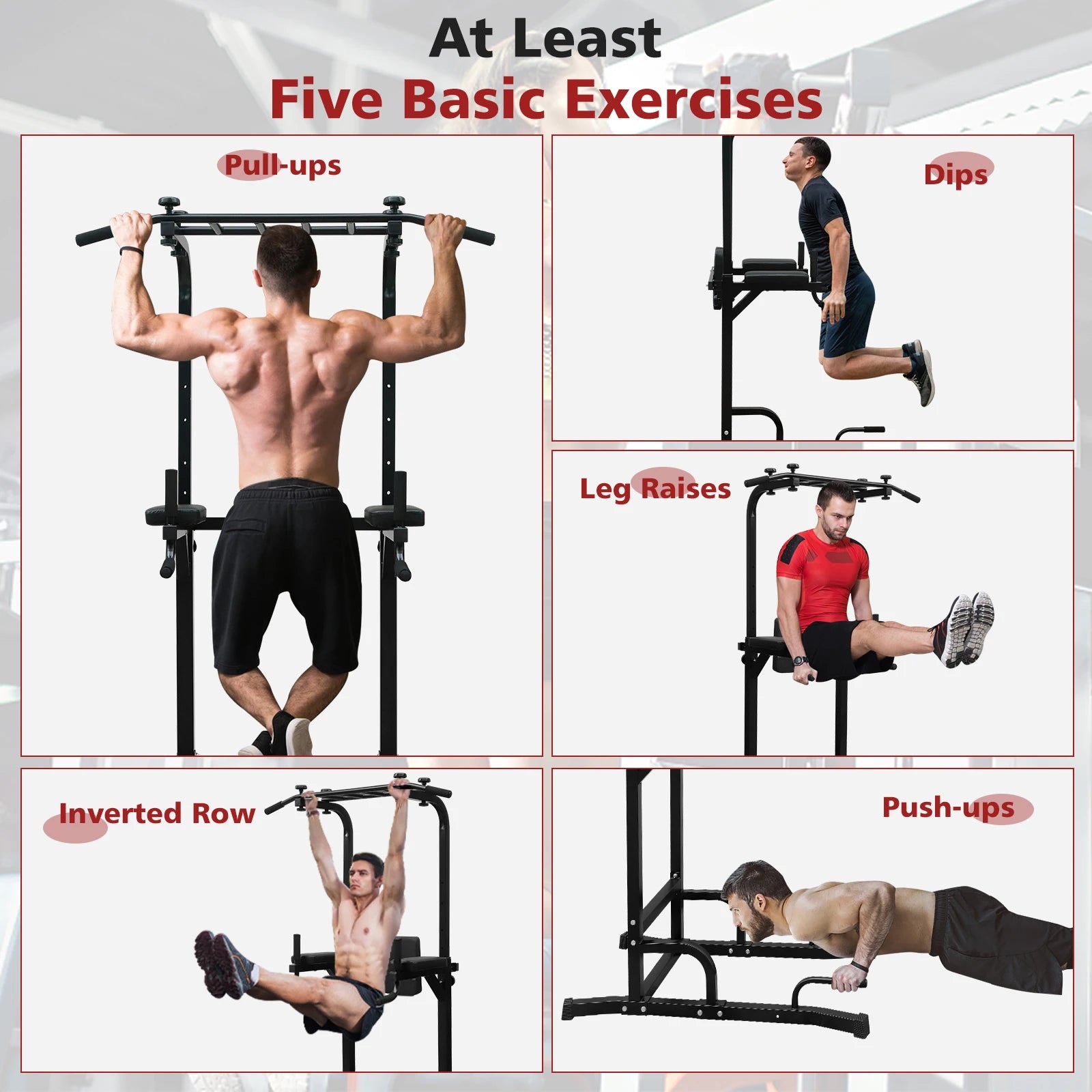 Power Tower – Fitnessstation – Thuisgym – Krachtstation – Workoutapparaat – Draagvermogen Tot 200 Kg – In Hoogte Verstelbaar - 225 x 97 x 207 - Zwart - QUORE