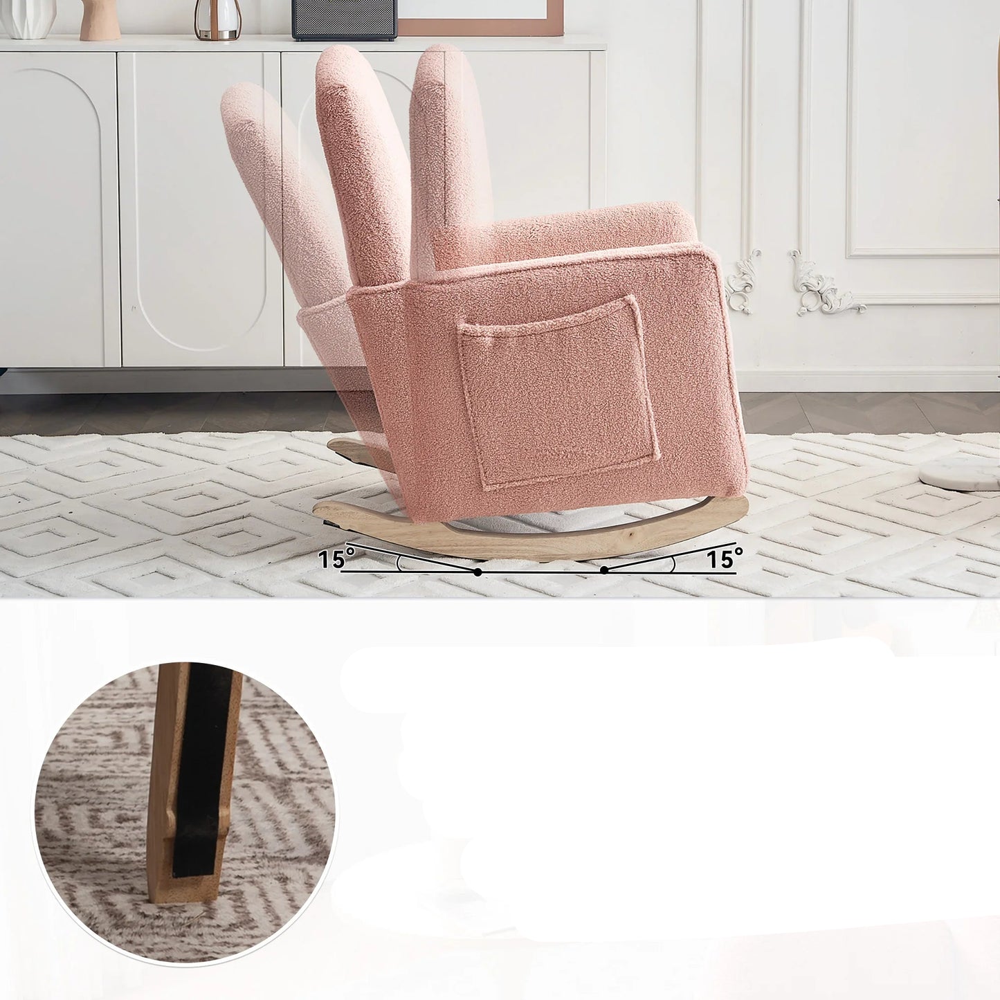 Schommelstoel - Rocking Chair - Relaxstoel - Lounge Stoel - met Kruk - Schommelstoelen Tuin - Hoge Rugleuning –  Fauteuil - Voedingsstoel - Comfortabel & Stijlvol voor Woonkamer - Roze
