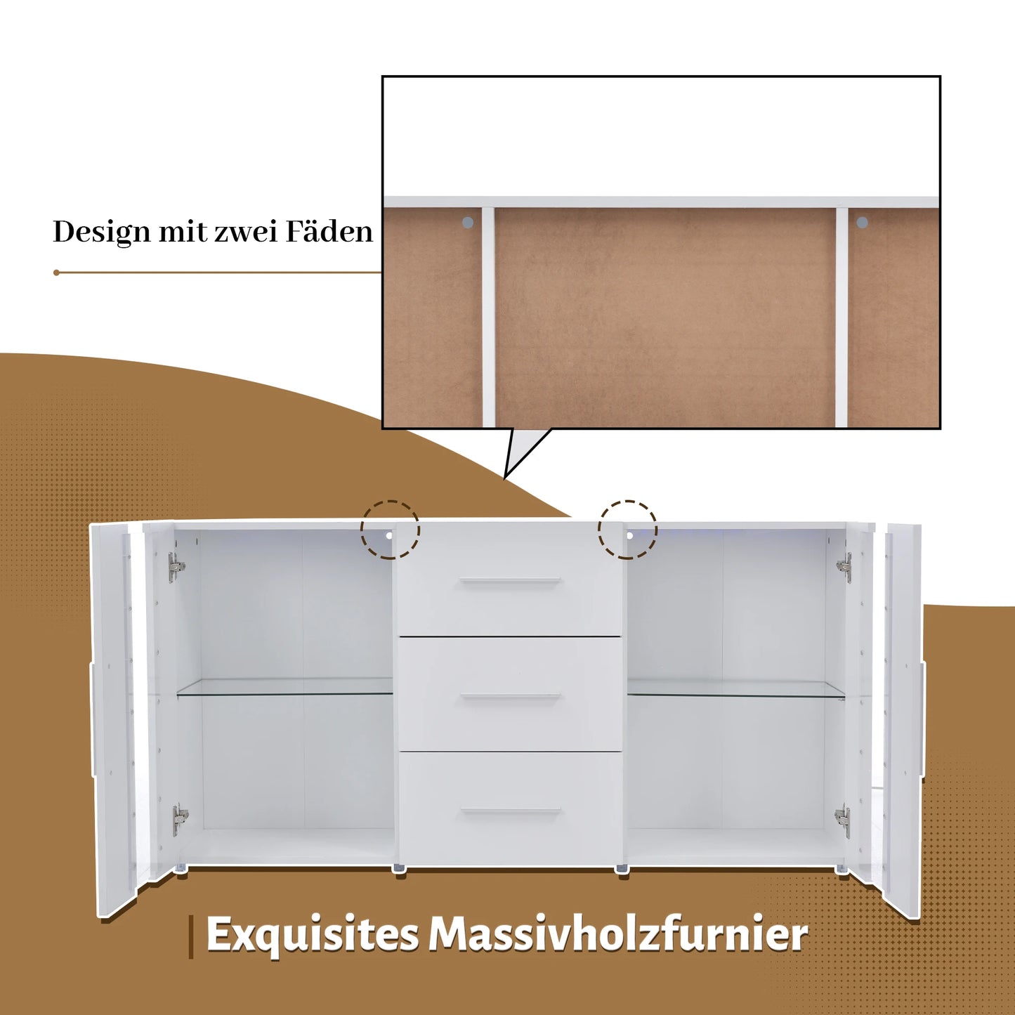 TV Sideboard Dresser Fittings Media Stand Wardrobe Storage Cabinet,LED lighting,Lowboard,with 16 Colors LED Lights for Dining