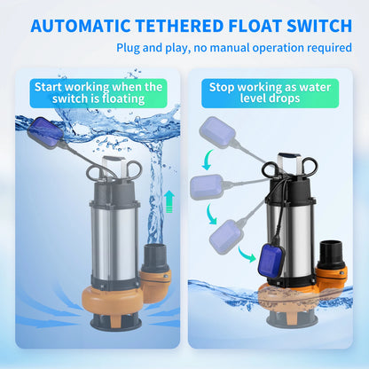 Vevor - Waste water pump - Submersible pump - Clean water pump - 550W 0.75HP for pumping water from swimming pools, basements and hot tubs - Silver
