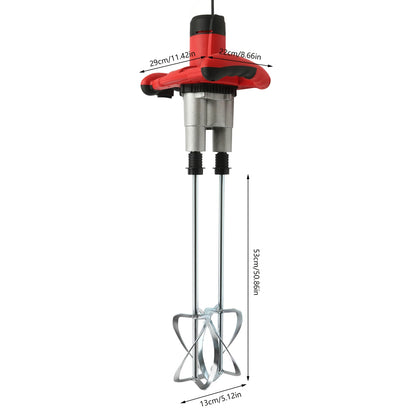 Elektrische Betonmixer - Handmatige - Mix - Whisk voor Glue - Thin Plaster - Paint - Mixing rod - 6 Snelheden - 2800 W - 2-versnelling - Rood - QUORE