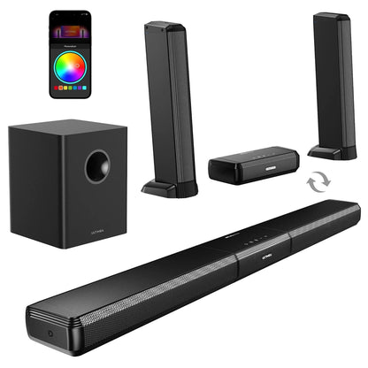 Soundbar - 5.1 - Soundbar met Subwoofer - Soundbar voor TV - Bluetooth - App Control - met RGB Verlichting - 320W Geluidssysteem - Zwart