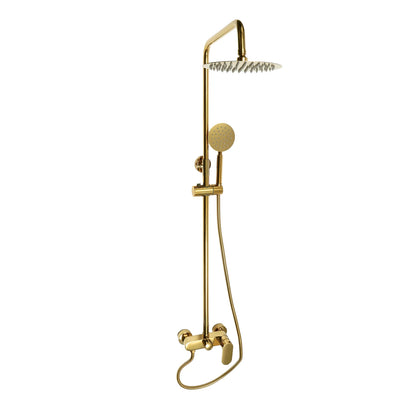Douche - Regendouche - Douchewand - Douchekolom - Douchepanelen - Wandgemonteerde Regendoucheset - Verstelbare Hoogte - 3 Straalsoorten & Enkelhendel Mixer - Gouden - QUORE