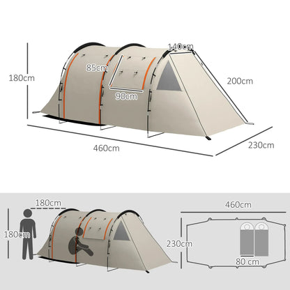 Familie Tent voor 4-5 Personen - 460x230x180 cm Donker Khaki - Waterdicht - 2 Kamers - 22 Haringen - Ideaal voor Kamperen - QUORE