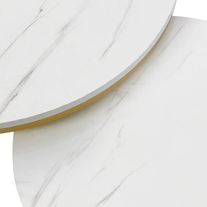 Nesting Salontafel – Salontafel Set – Bijzettafel – Nachtkastje – Woonkamertafel – Wit Hoogglans Marmerpatroon – Ruimtebesparend Design – Metalen Goud Frame