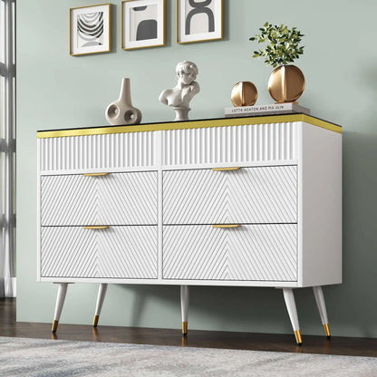Kast Met 6 Laden – Opbergkast – Ladenkast – Meubelstuk – Modern Design – Amberkleurig Glasfront – Anti-Kantelmechanisme