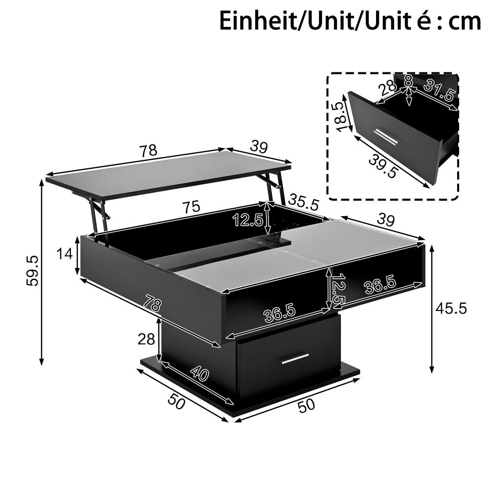 Salontafel – Koffietafel – Bijzettafel – Woonkamertafel – Multifunctionele Tafel – Verstelbare Hoogte – LED Verlichting – Hoogglans Zwart