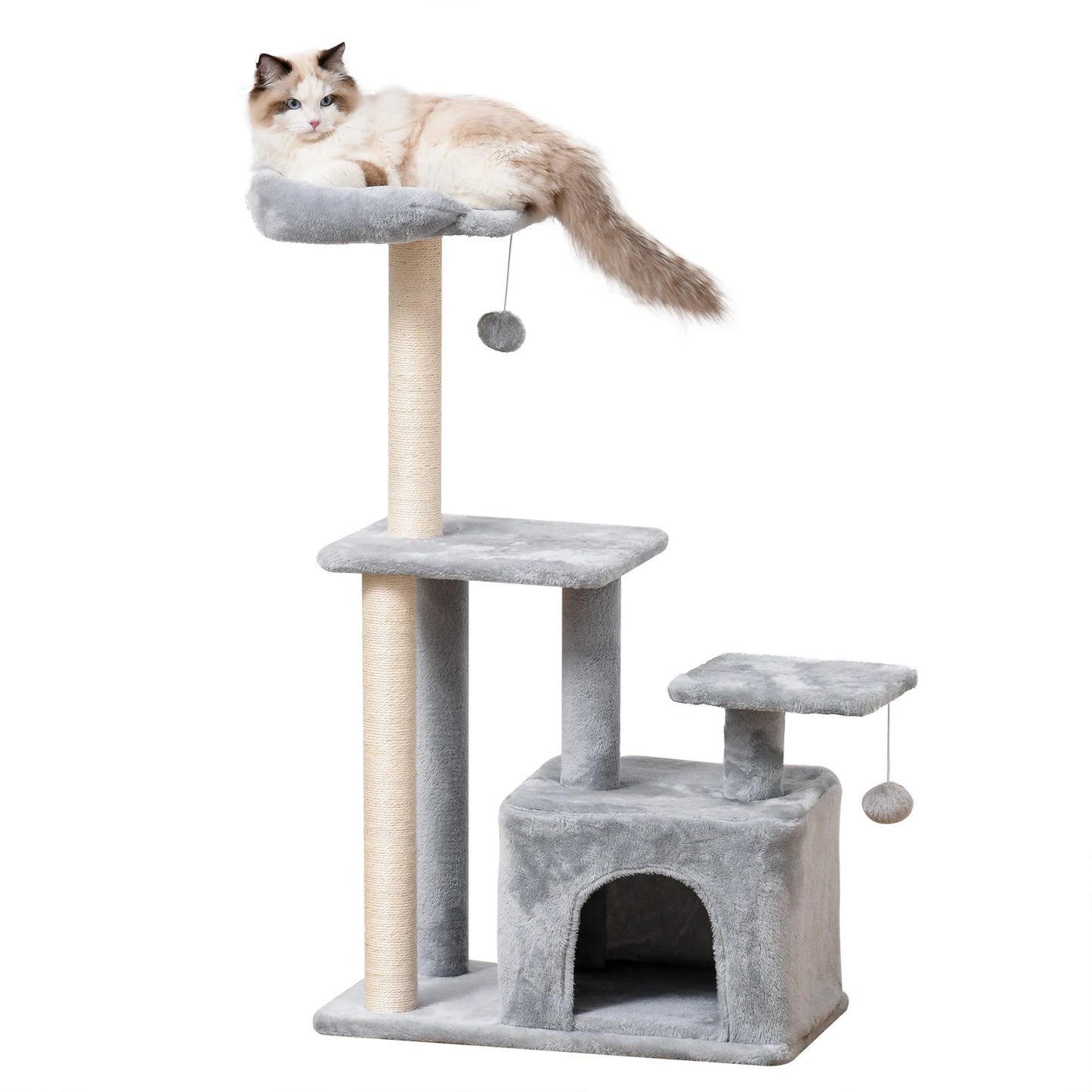 Kattenboom - Krabpaal - met Platform - Perfect voor  Een Dutje Doen - Sporten - Spelen - Spaanplaat - Zacht pluche - 60 x 40 x 114 cm - Grijs