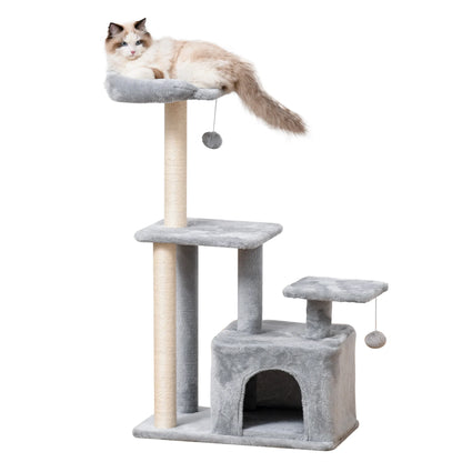 Kattenboom - Krabpaal - met Platform - Perfect voor  Een Dutje Doen - Sporten - Spelen - Spaanplaat - Zacht pluche - 60 x 40 x 114 cm - Grijs