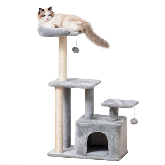 Kattenboom - Krabpaal - met Platform - Perfect voor  Een Dutje Doen - Sporten - Spelen - Spaanplaat - Zacht pluche - 60 x 40 x 114 cm - Grijs