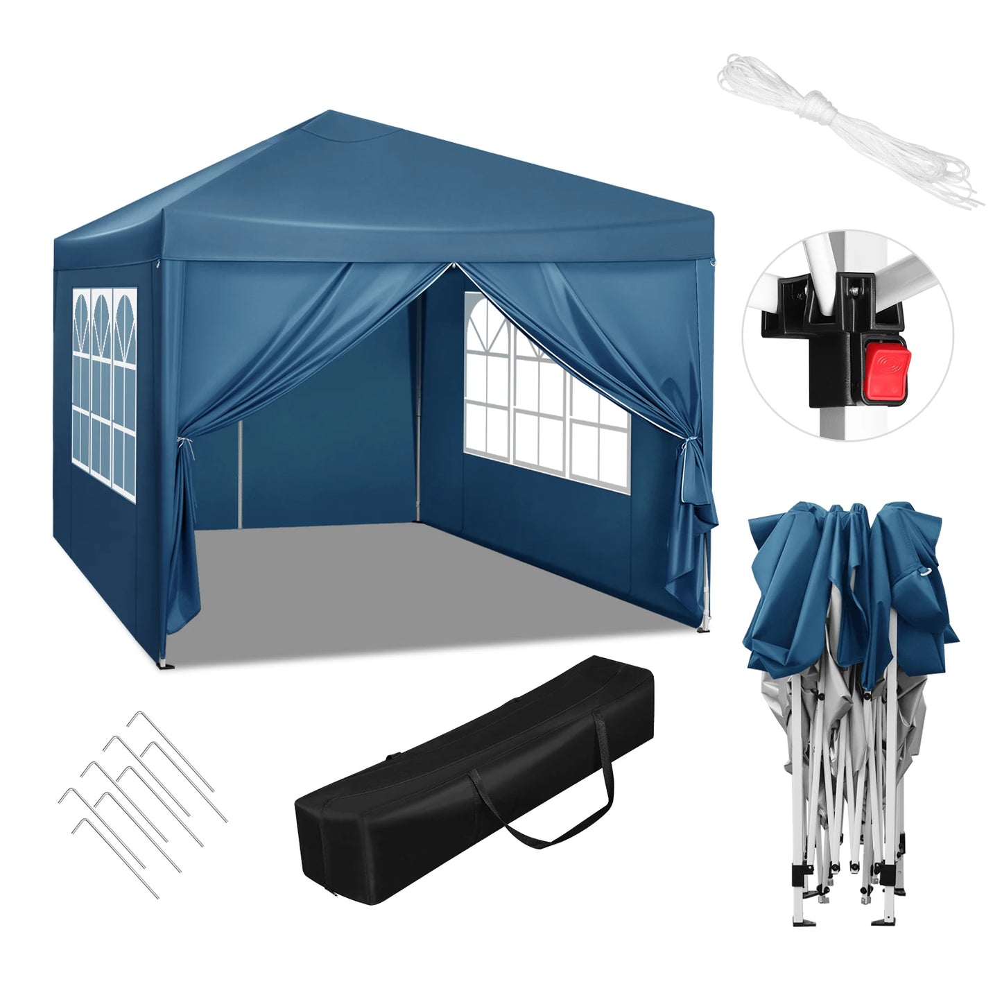 Paviljoen - Tuinpaviljoen - Partytent - Tuintent - Pop-up Kliksysteem - Stabiel - Opvouwbaar - Waterdicht - Winterbestendig - 50+UV-Bescherming - voor Tuin - Buiten - Achtertuin - 210D Oxford-doek - Ijzeren Buis - 5~10M² - 3 x 3 m - Blauw