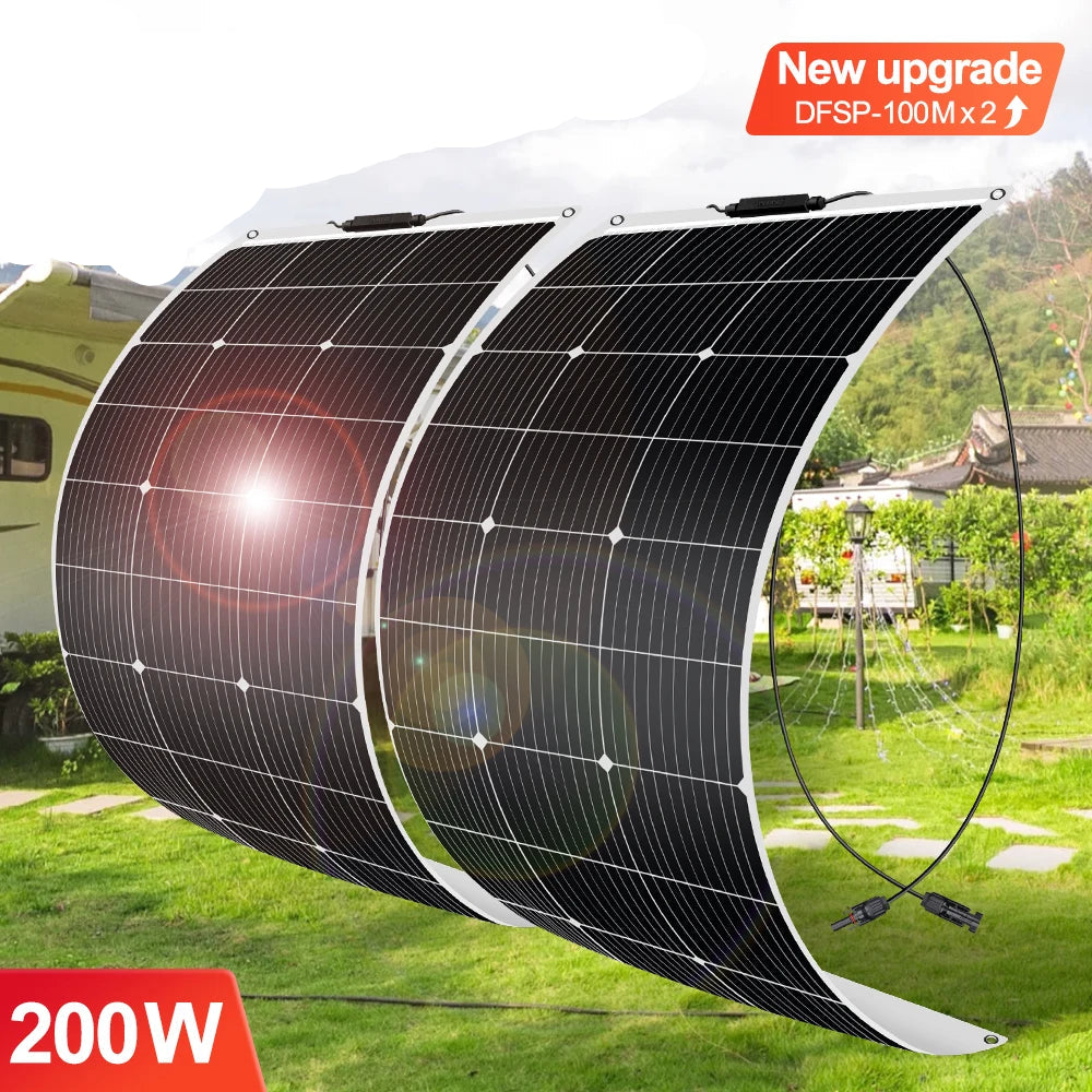 Zonnepanelen - Zonnepaneel - Zonnepanelen met stekker - Zonnepaneel opvouwbaar - 18V - 200W - 12V - Flexibele Zonnepanelen Waterdicht Monokristallijn Zonnepaneel voor Camping, RV, en Thuislader - QUORE