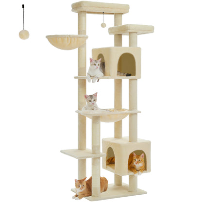 Kattenboom - Krabpaal - Katten Klimmuur - Sisal Krabpalen - Arbre a Chat - Hangmat - Kattenhuisje - 54x44x175cm - Beige