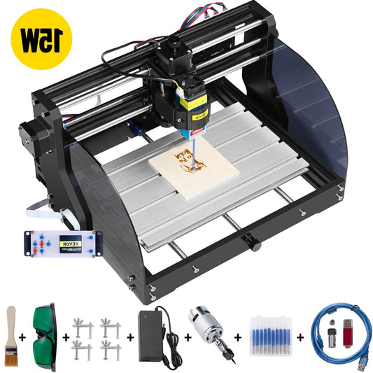 Laser graveermachine - Lasersnijmachine - Lasergraveren - Lasersnijmachine - 3018 PROM 15W Laser - met Lasermodule 3-assig - voor doe-het-zelf houtbewerking - QUORE