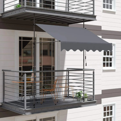 Balkon Zonnescherm - Luifel - Balkon Parasol - Zonneluifel - Uittrekbaar - 250x120 cm - Zonwering Zonder Boren met UV50+ Bescherming en Handslinger - Grijs