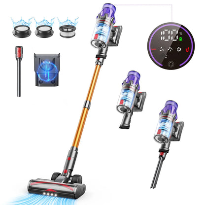 Draadloze Stofzuiger - Wireless - Steelstofzuiger - 500W - Krachtige Zuigkracht - 50KPA - HEPA Filter - 1.2L Stofreservoir - 55 Min Accuduur - LED Touchscreen