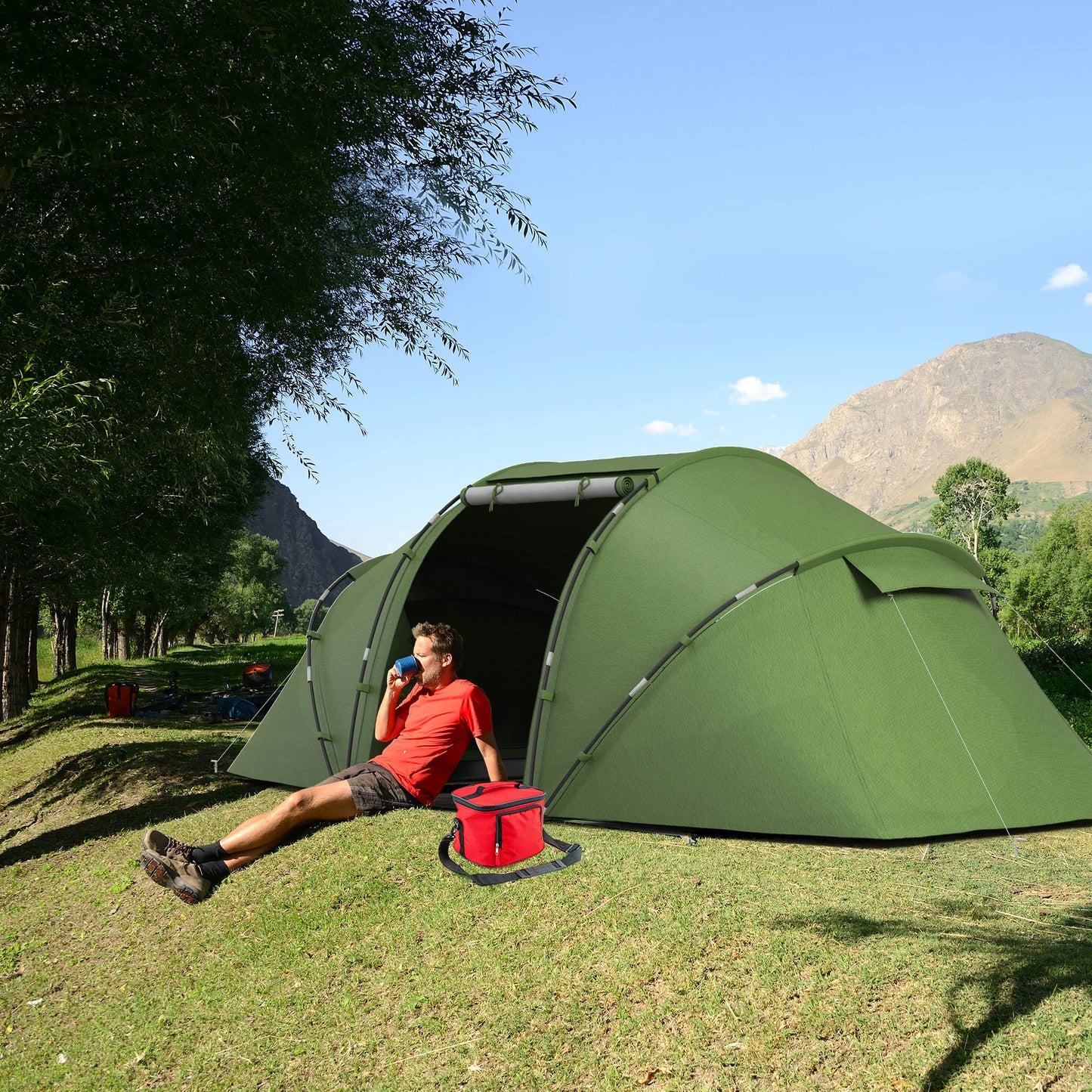 Tent – Kampeertent – Familie Tent – 6 Persoons Tent – Waterdicht 2000 Mm – Lichtgewicht Glasvezel Frame - 430 x 240 x 170 cm - Groen