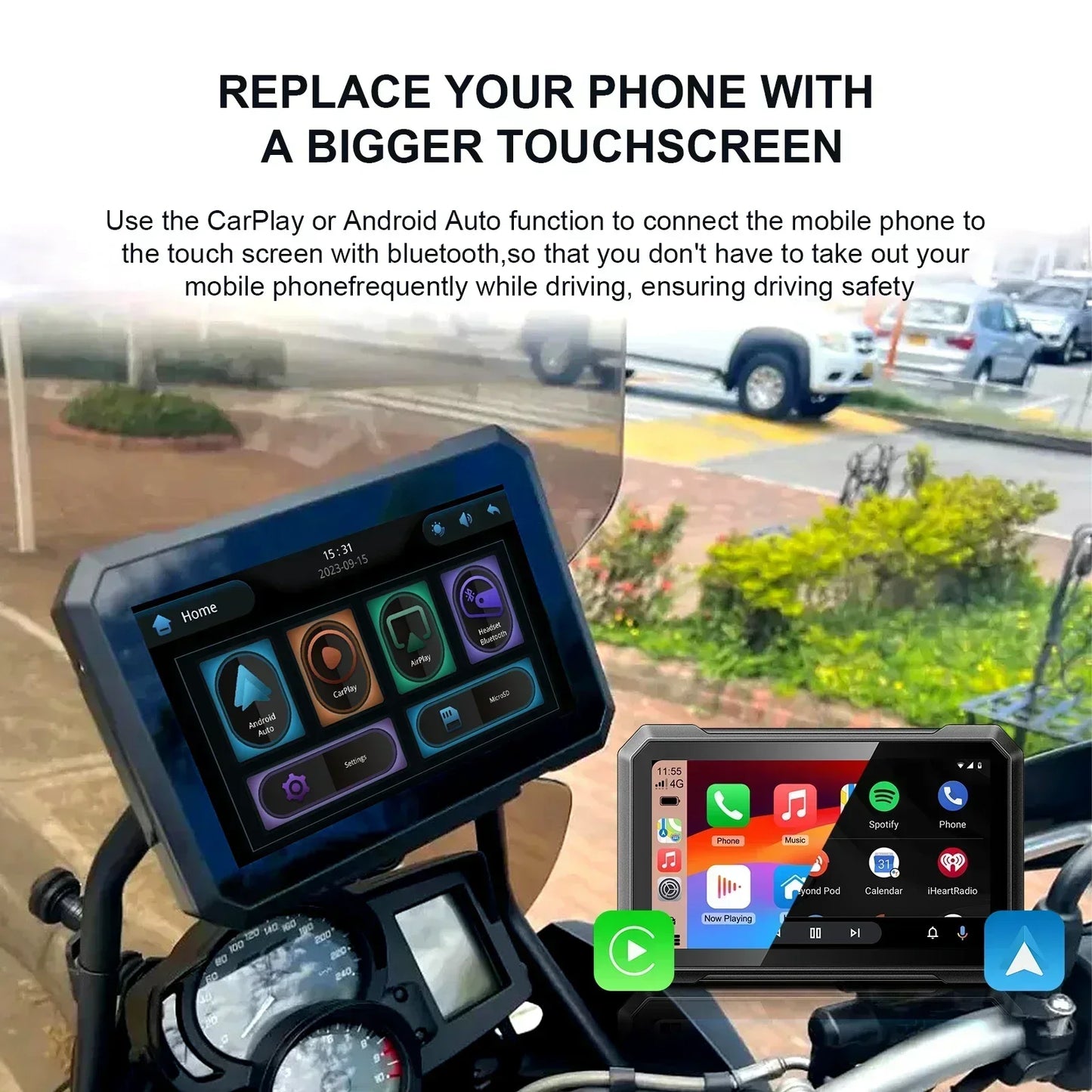 Motorfiets GPS – Motornavigatie – Motorhouders – Navigatie – Telefoonhouder – 7 Inch Waterdicht Scherm – Draadloze Apple CarPlay en Android Auto