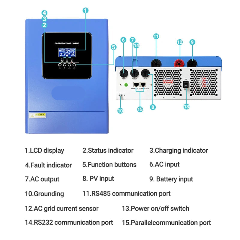 Energie-Omvormer – Zonne-Omvormer – Solar Omvormer – Slimme Omzetter – 6,2 kW Nominaal Vermogen – MPPT Zoneregelaar – WiFi Monitoring - Met WIFI - 18.6KW - 48V