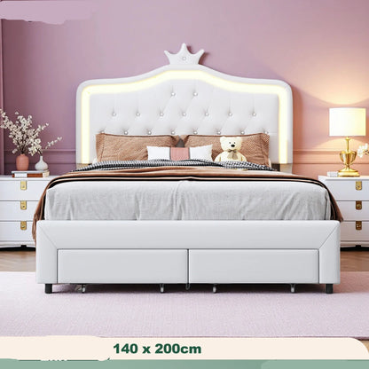 Bedframe – Gestoffeerd Bed – Ledikant – Opbergbed – Slaapbank – Verstelbaar Hoofdeinde – Led-Verlichting