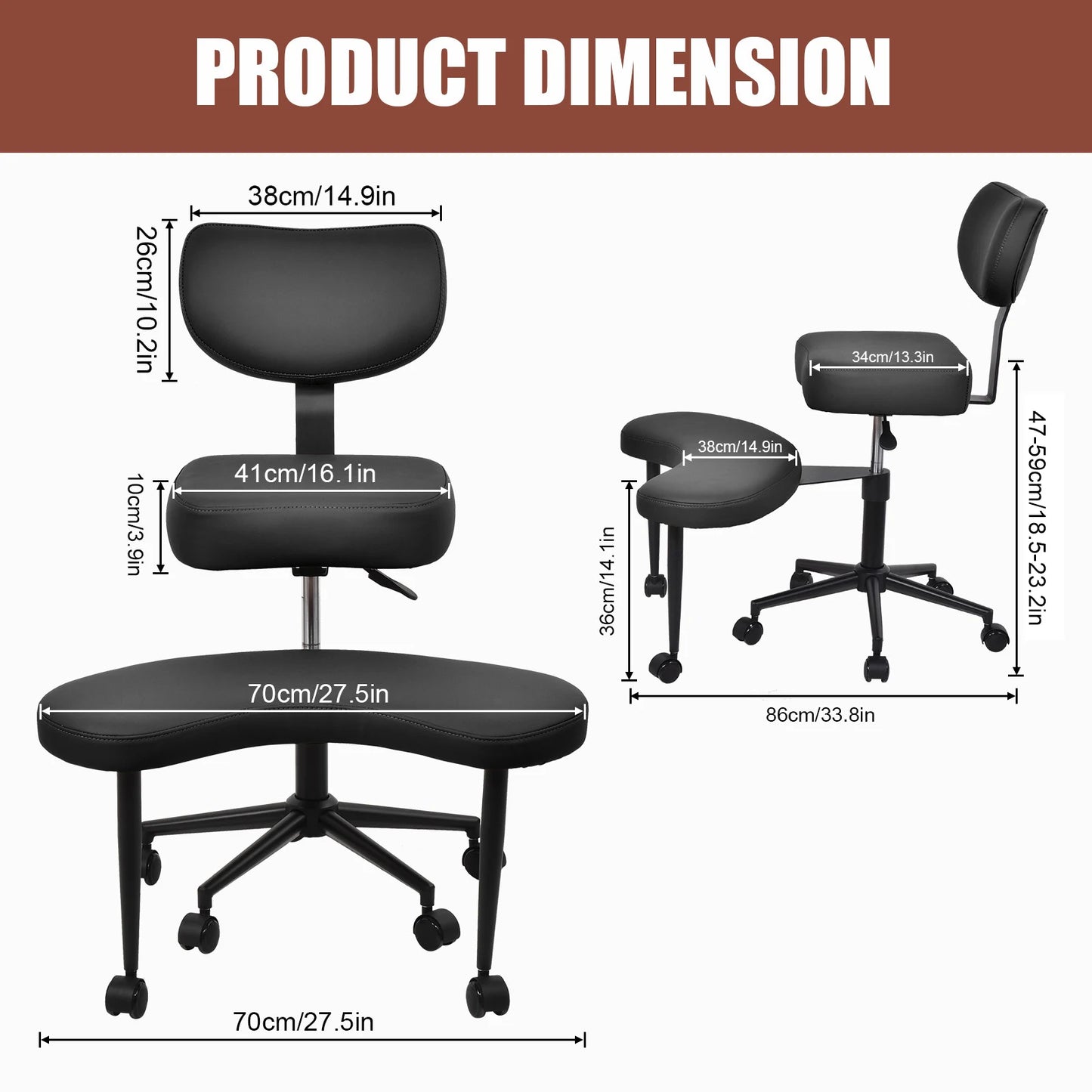 Meditatiestoel – Relaxstoel – Zitzak – Yogastoel – Meditatiekussen – Verstelbare Zithoogte 47-59 cm – Comfortabele Dikke Schuimvulling Kunstleer Zwart