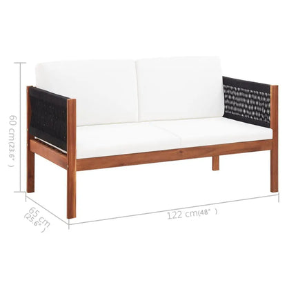 Tuinbank – Buitenbank – Zitbank – Acaciahout – Weerbestendig – Comfortabele Kussens - 122 x 65 x 60 cm - Hout & Zwart