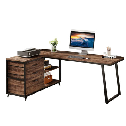 L-Vormig Bureau – Hoekbureau – Werkplek Meubel – Computertafel – Ruimtebesparend Design – Opbergruimte Met Laden - 135 x 100 x 75 cm - Bruin