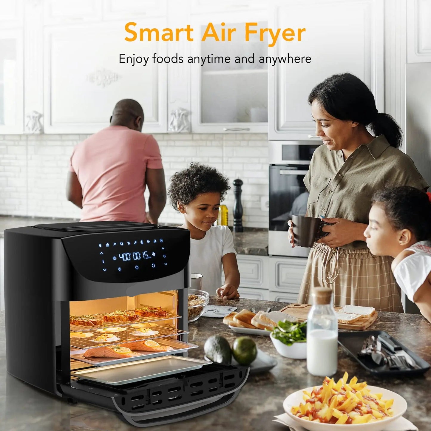 Airfryer - 18L – Heteluchtfriteuse - 10-in-1 Digitale Convectie Oven – 1800W - Airfryer en Toaster Combinatie – Groot Formaat - met LED Scherm - Meerdere Rekniveau's - QUORE