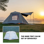 Tent - Strandtent - Campingtent - Ultralichte Campingtunneltent - Dubbellaags - Waterdichte Campingtent - Tweedeurs - Draagbaar - Automatisch Opzetbaar - Tent voor Kamperen Wandelen - Grijs
