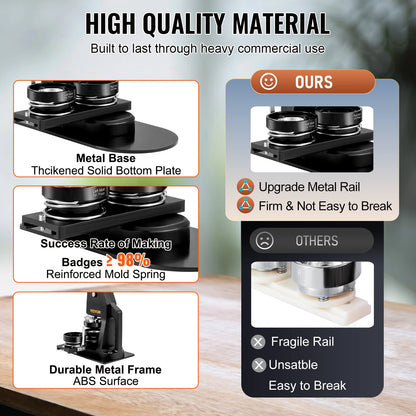 Button Maker - Buttonmachine - Pin Maker - Badge Maker Machine - 32mm & 58mm om Zelf Buttons te Maken - met 500 Gratis Onderdelen - Knopenmakermachine -Zwart