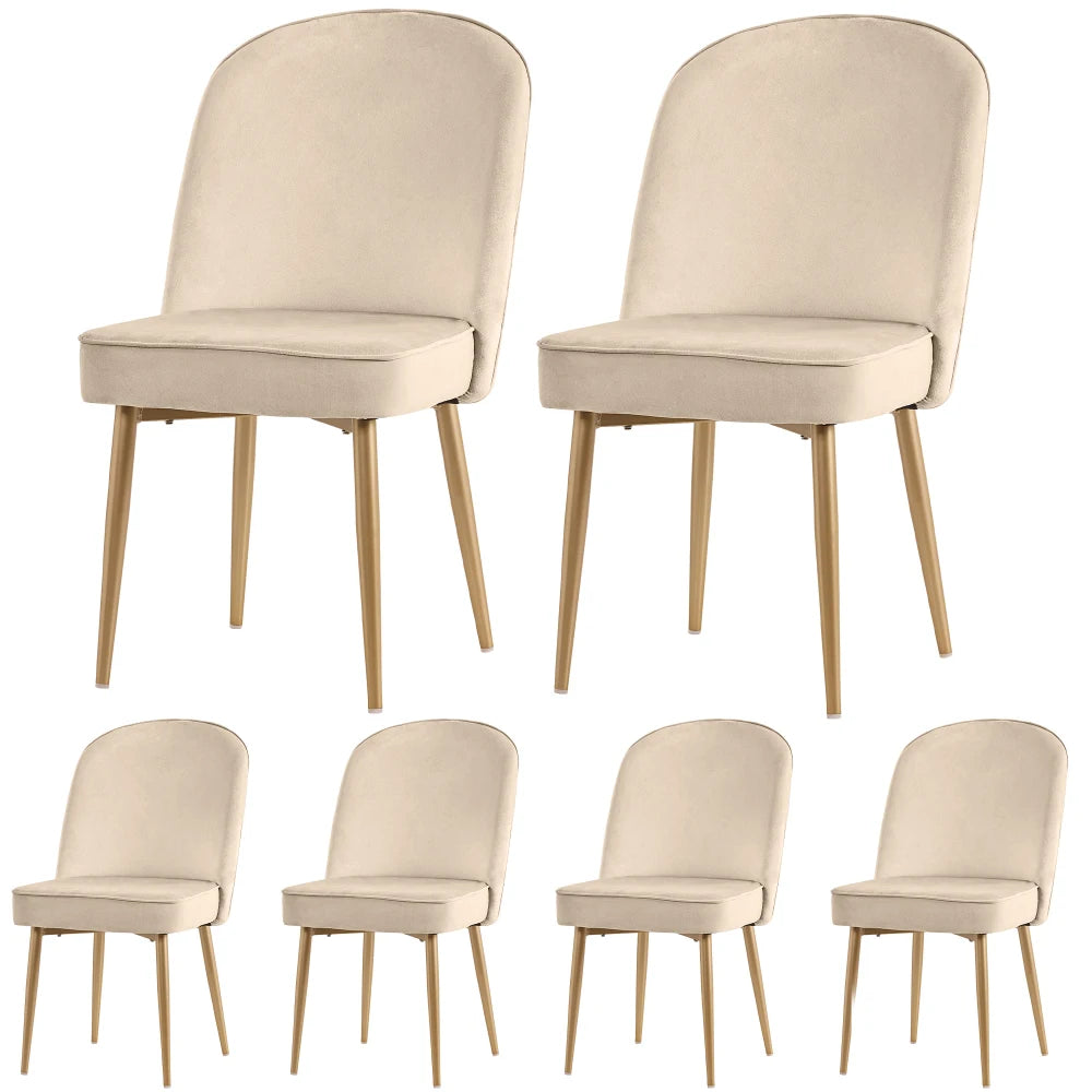 Eetkamerstoelen – Set van 6 Stoelen – Dining Stoelen – Fluwelen Stoelen – Beige Fluweel – Ergonomische Rugleuning – Gouden Metalen Poten - 45.5 x 62 x 87,5 cm