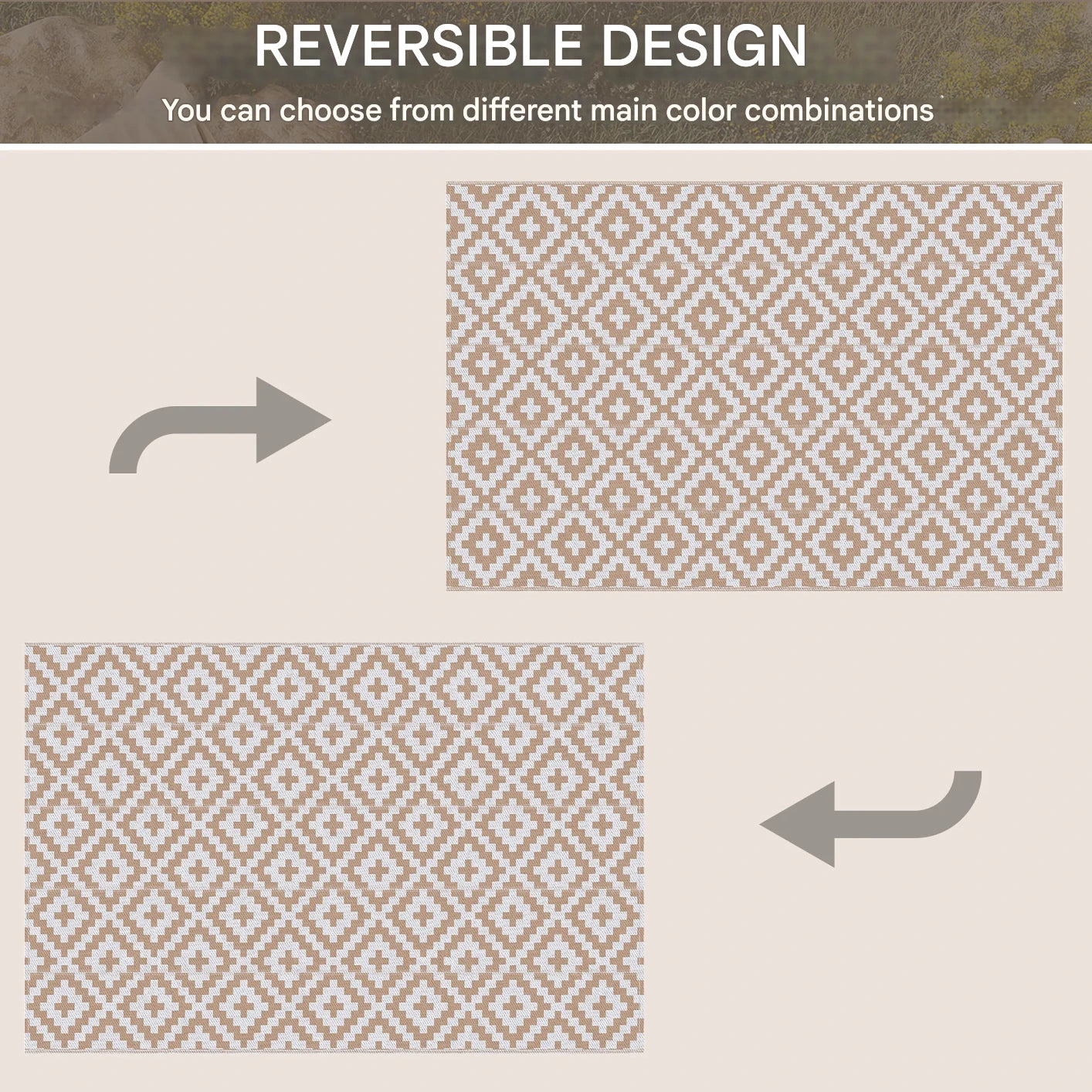 Buiten Vloerkleed - Buitentapijt - Opvouwbaar - UV-bestendig - Waterdicht - Tapijt  - Rhombus Geometric Pattern - voor Buiten - Balkon - Strand - Picknick -Terras - Polypropyleen - 182 x 274 cm - Koffie/Wit