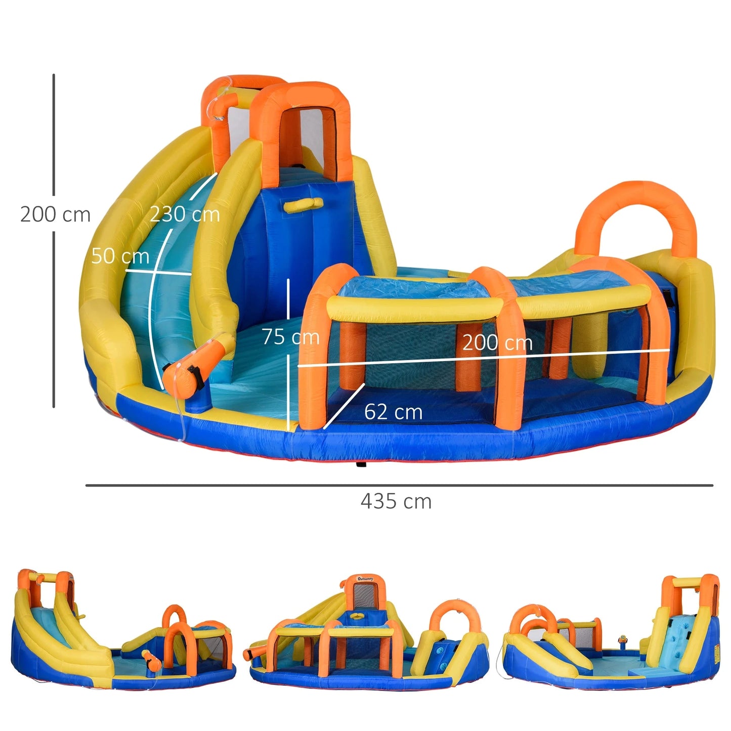 Springkasteel – Springkussen – Speeltoestel – Opblaasbaar – Klimwand – 435x435x200 Cm – 750W Blower