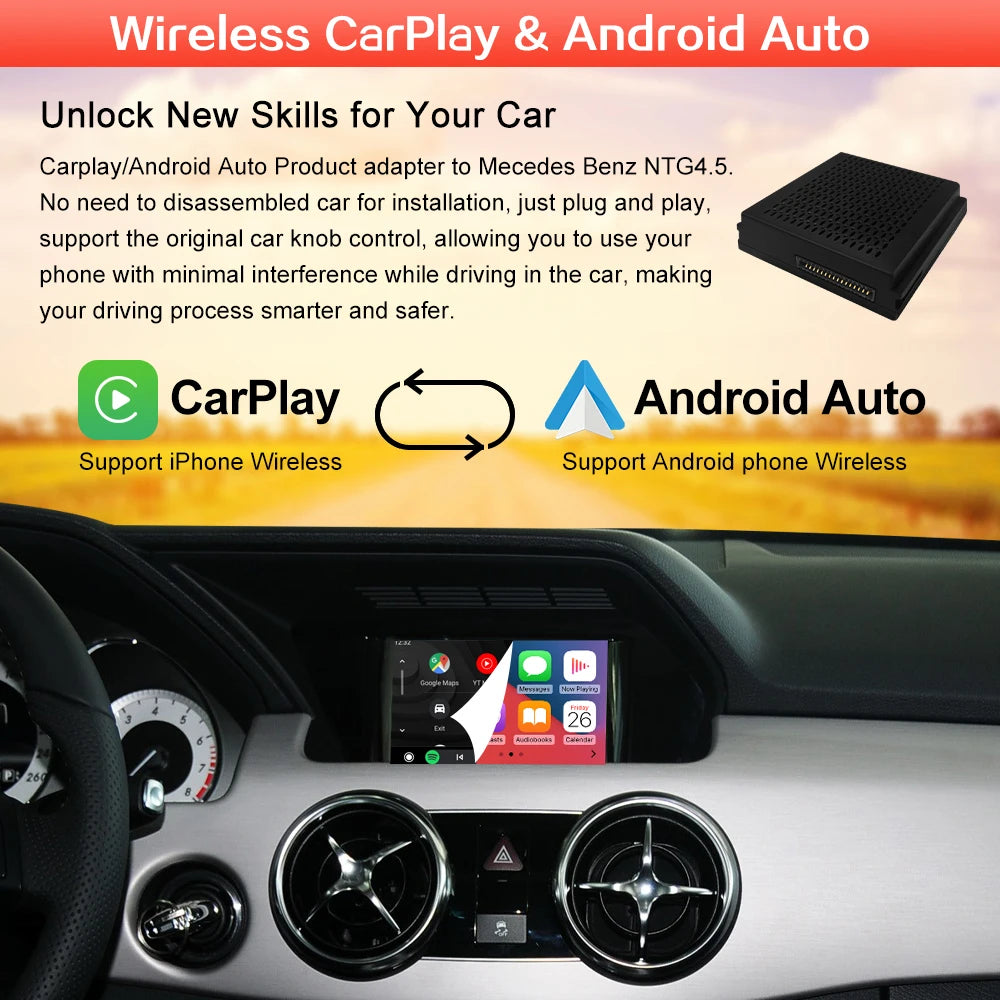 Draadloze CarPlay Decoder – Android Auto Interface – Multimedia Adapter – Handsfree Systeem – Zwarte Variant – Plug & Play Installatie – Ondersteuning Achteruitrijcamera