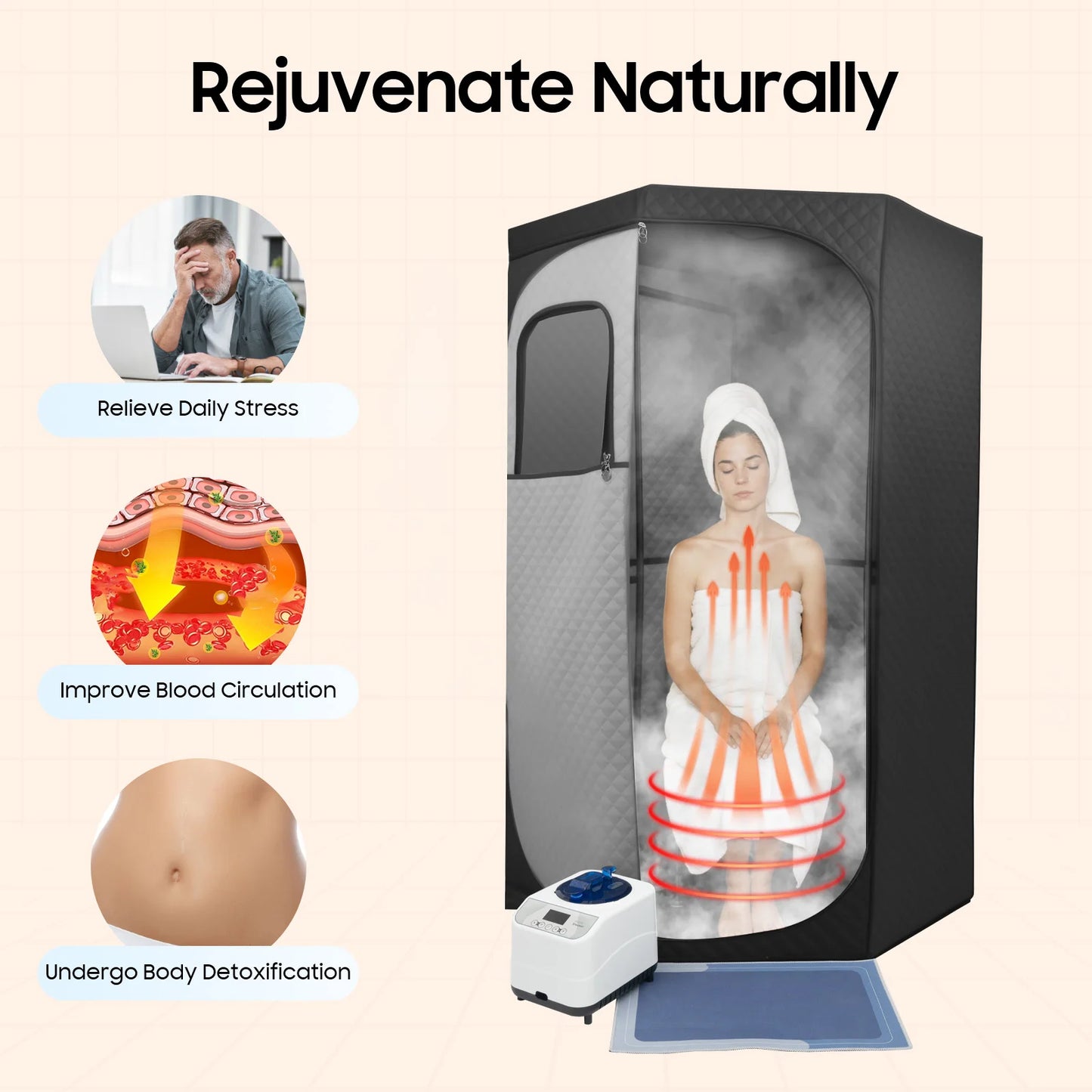 220V Portable Steam Sauna Box Indoor Personal Home Spa Sauna Kit with Foldable Chair Remote Control Home Relaxation Steam Room