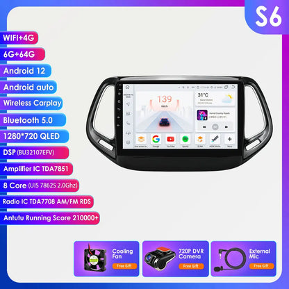 Hizpo Car Android 14 for Jeep Compass 2017 -2020 Auto Radio Multimedia Player GPS Navigation Carplay Stereo 4G BT No 2din DVD AI