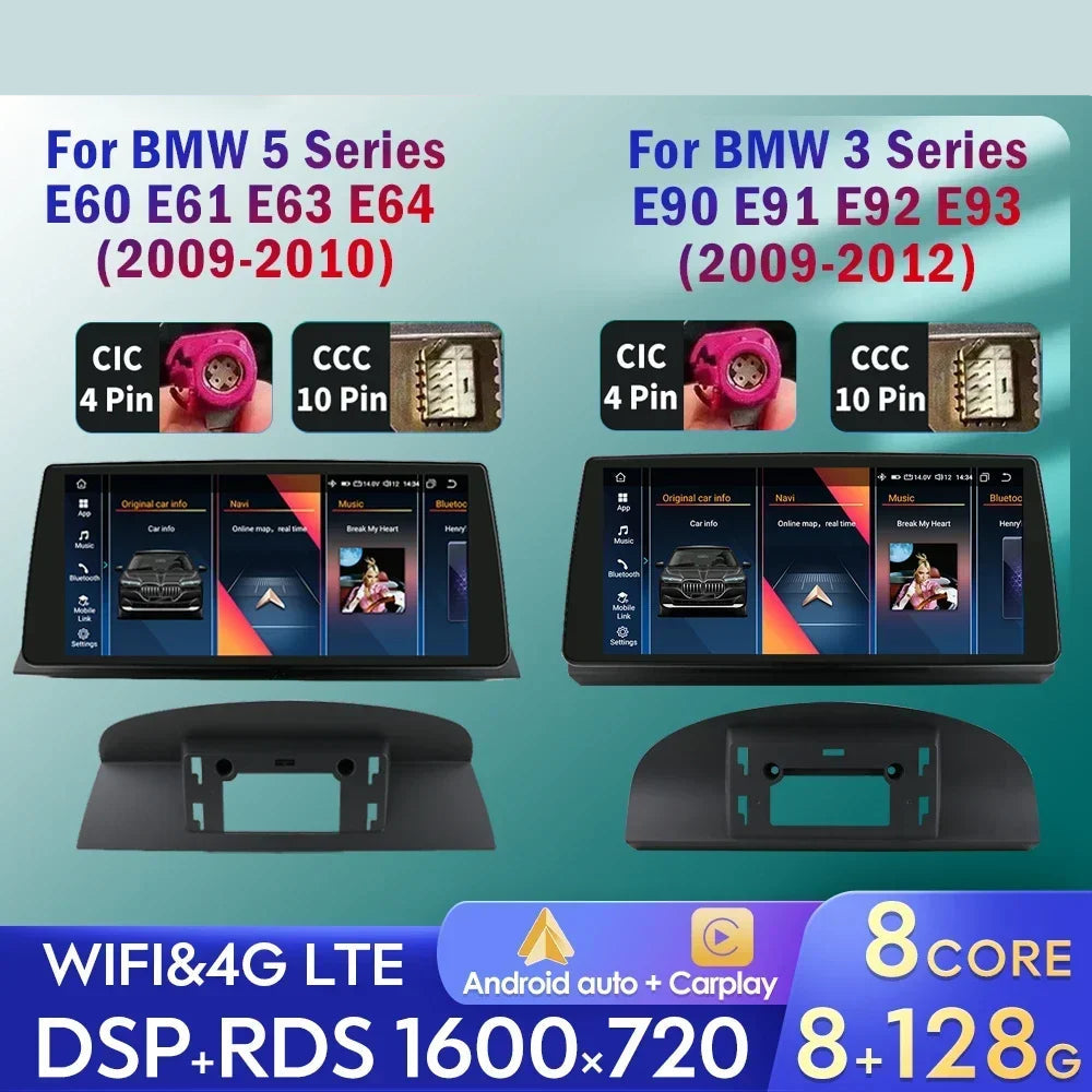 2DIN Android Autoradio – Multimedia Speler – GPS Navigatie – CarPlay – 4G LTE Verbinding – 10,33 Inch QLED Touchscreen – 8GB RAM & 128GB Opslag – Voor BMW 5- en 3-Serie E60/E61/E63/E64/E90/E91/E92/E93 CCC CIC