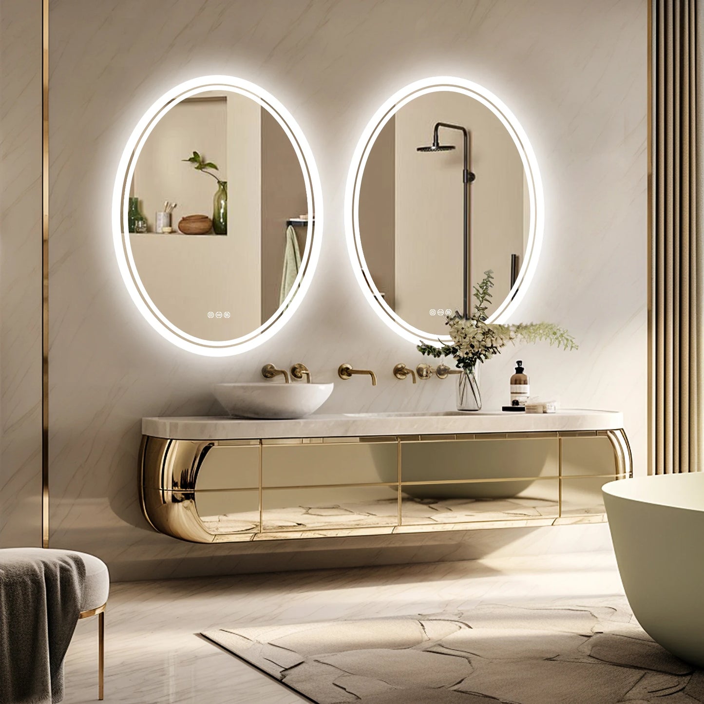 LED Badkamerspiegel - Smart Spiegel - Rond - Dimbaar - Verlichte Wandspiegel - Anti-condens - Modern Design - 20x28 inch - QUORE