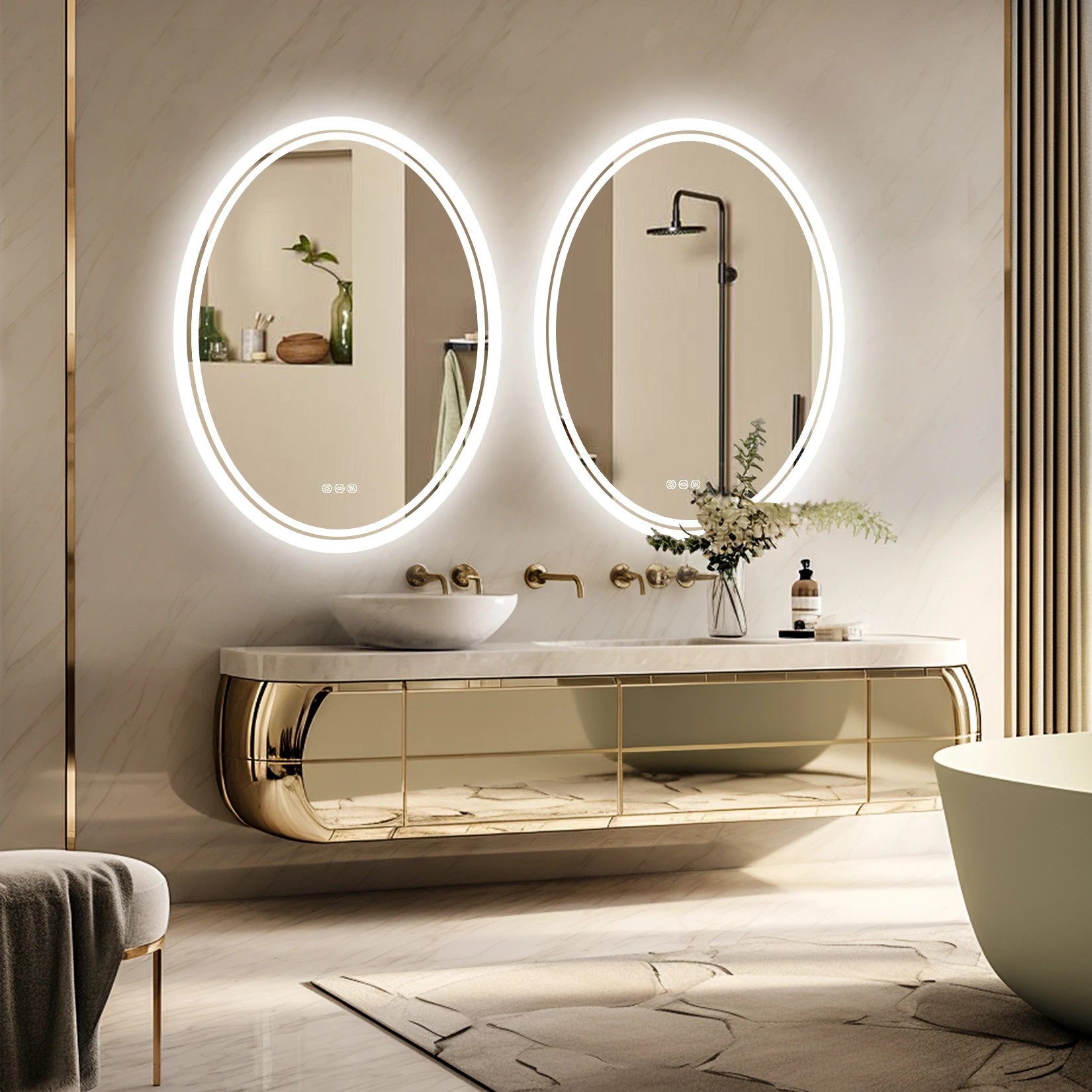 LED Badkamerspiegel - Smart Spiegel - Rond - Dimbaar - Verlichte Wandspiegel - Anti-condens - Modern Design - 20x28 inch - QUORE
