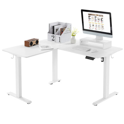Elektrisch Sta-bureau - Hefbureau - Hoektafel - Monitorstandaard - L-vormig - Verstelbaar - met USB-oplaadpoort - 4 Geheugenregelaars - voor Thuiskantoor -  25 mm/s - 50dB - Wit