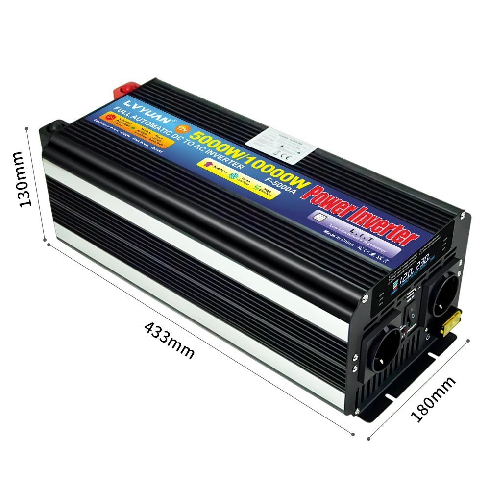 Inverter – Spanningsomvormer – Omvormer – DC naar AC Converter – Solar Omvormer – 12V-24V naar 220V 50Hz – 10000W Piekvermogen – LCD Display