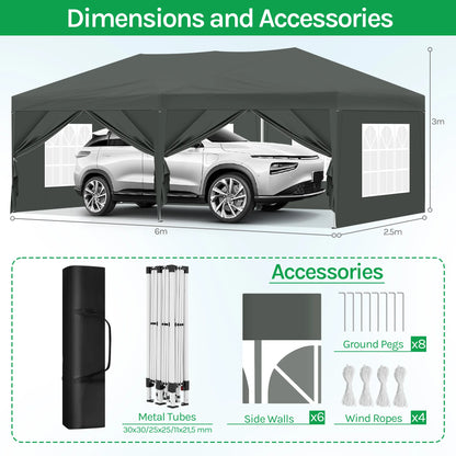 Tuinpaviljoen – Partytent – Tuitent – Overkapping – Waterdicht Oxford Doek – Pop-Up Systeem - 3x6 Meter – Antraciet